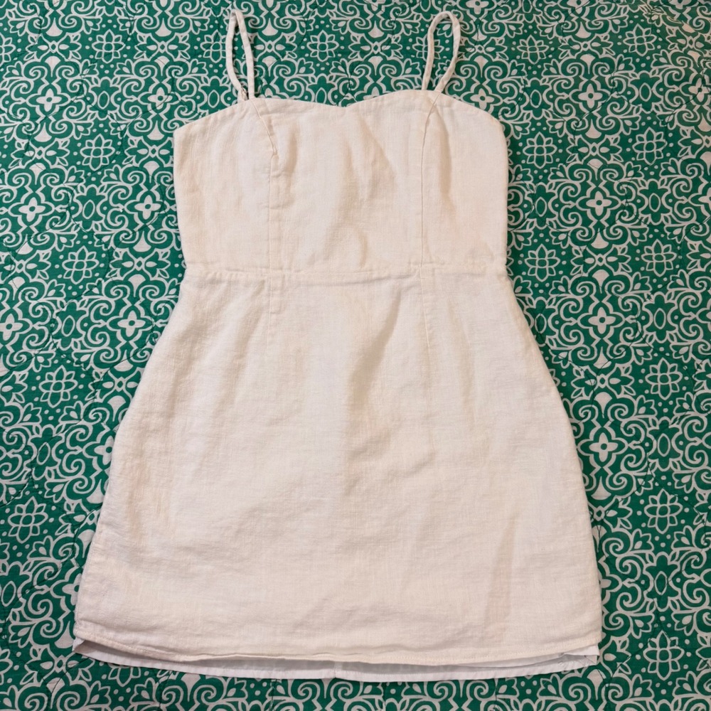 Sage‎ The Label White Linen Blend Mini Dress Smocked Back LE2388 Small